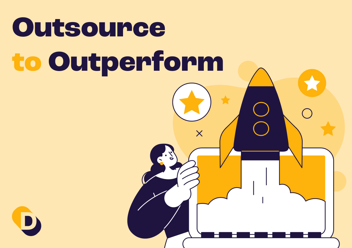 outsource to outperform text with rocket blasting off